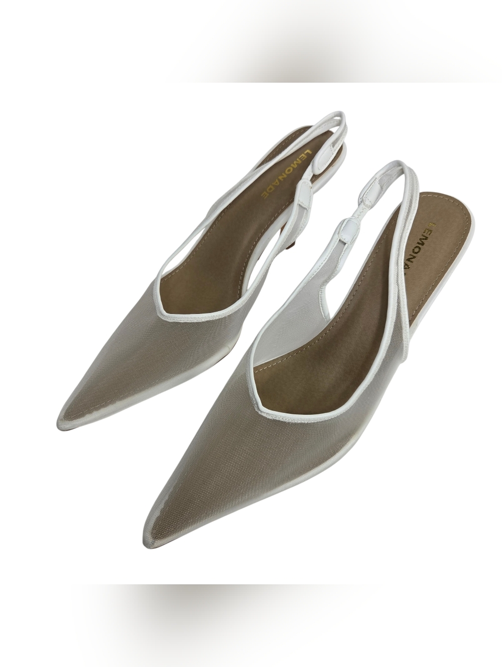 Lemonade Taupe Pointed Slingback Flats with White Trim